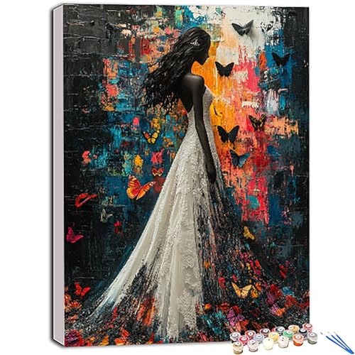 Butterfly Paint by Numbers Kit for Adults, Paint by Numbers Wedding Dress with Brushes and Acrylic, DIY Beginner Adult Crafts Art Oil Painting kits for Home Decor, Gifts 20x28 in (No frame) X-857