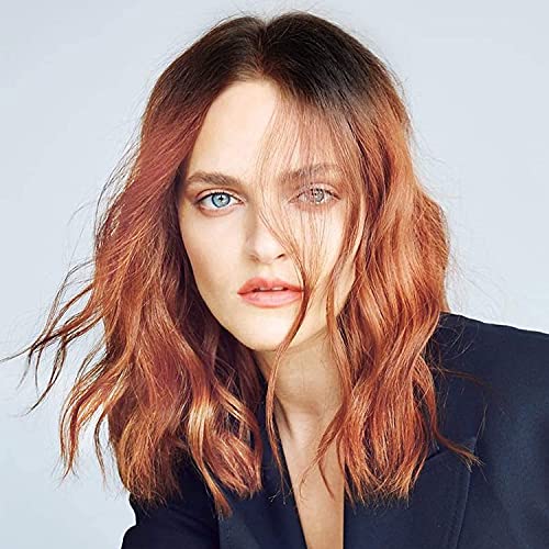 Stamped Glorious Short Orange Wig Synthetic Shoulder Length Wigs for Women Middle Part Wavy Bob Wig for Daily Party Use (Ombre Orange)