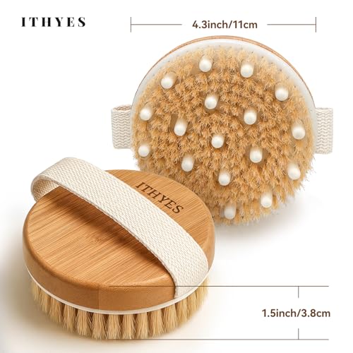 Ithyes Trockenbürste, Körperbürste, Peelingbürste, natürliche Borsten, Badebürste zum Entfernen abgestorbener Haut, Cellulite, verbessert Lymphfunktionen, Peeling