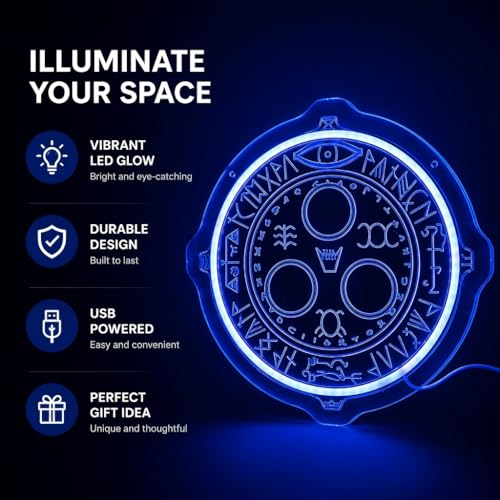 Image of Cult Leader Symbol Neon Sign - Silent LED Light for Wall Decor, Dimmable USB Powered Horror Aesthetic Night Light for Bedroom, Man Cave, Game Room, Fans Gift (Blue Light)