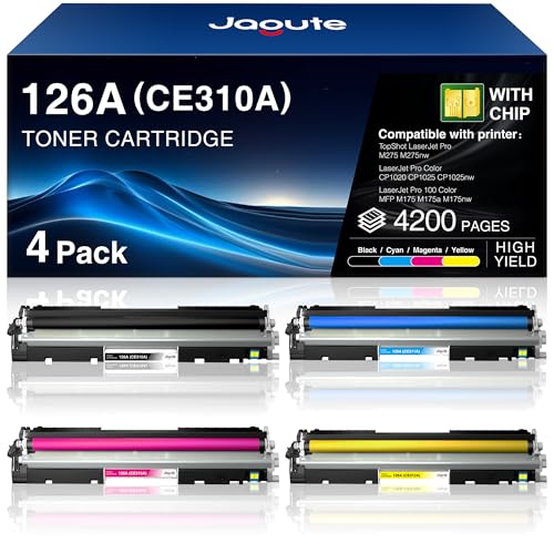 4 Packungen 126A CE310A Toner Kompatibel mit HP 126A CE310A CE311A CE312A CE313A für HP Laserjet CP1025 Color Toner CP1025nw CP1020 LaserJet Pro 100 Color MFP M175a 175nw M176n TopShot M275 (BK/C/M/Y) 4 Packungen 126A CE310A Toner Kompatibel mit HP 126A CE310A CE311A CE312A CE313A für HP Laserjet CP1025 Color Toner CP1025nw CP1020 LaserJet Pro 100 Color MFP M175a 175nw M176n TopShot M275 (BK/C/M/Y)