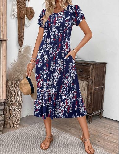 Image of ZEAGOO Womens Casual Dresses for Summer Short Sleeve Flare Midi Dress Loose Flowy Beach Sundress