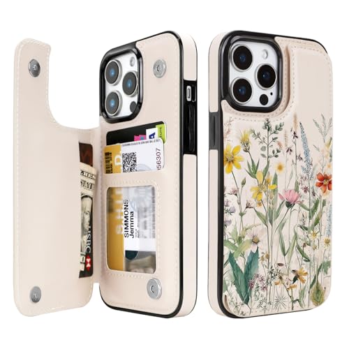 Image of uCOLOR Flip Leather Wallet Case Card Holder for iPhone 12 Pro /12 Women and Girls with Card Holder Kickstand Marble Design Compatible with iPhone 12 /iPhone 12 Pro 5G 6.1 inch (Desert Flowers)