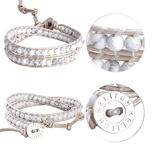 Image of KELITCH Double Wrap Bracelet Women Hand-Braided Turquoise Beads Bracelets Boho Leather Bracelets Bangle