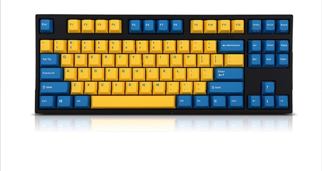 Leopold FC750R PD Mechanical Keyboard with Cherry MX Brown Switch (Black Case, Yellow/Blue PBT Doubleshot Keycaps, 87 Keys)