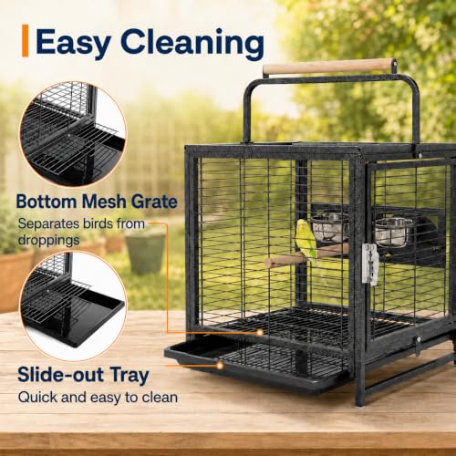 Image of Yaheetech 25.5 inch Small Bird Cage, Wrought Iron Bird Travel Cage with Wooden Perch Handle & Seed Guard for Conures, Budgies, Lovebirds & Small to Medium Birds