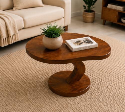 Image of Center Table for Living Room | Solid Sheesham Wood Pebble Shape Coffee Table for Hone & Office | Accent Table | Tea Table | Honey Finish