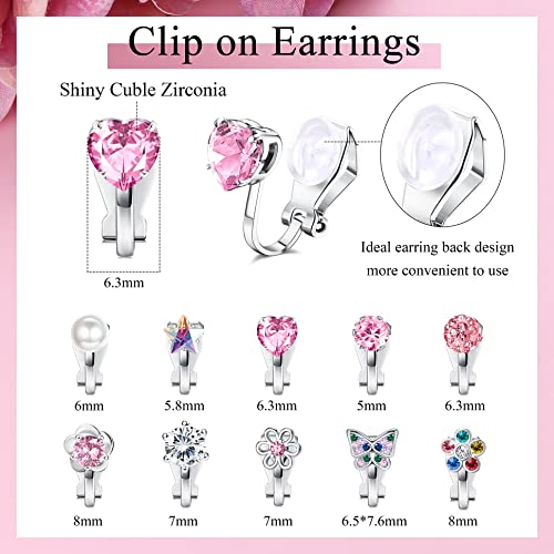YADOCA 10Pairs Clip on Earrings for Girls Women Cute Butterfly Flower Pearl CZ Heart Star Clip-on Earrings Multicolored Non Pierced Earrings Set2
