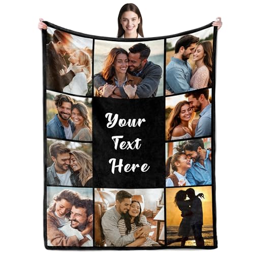 SHIPS NEXT DAY Custom Blanket with Picture Text Personalized Throws Blanket with Photos Customize Blanket Customizable Blankets Customized Gifts for Mom Dad Couple Girlfriend Boyfriend Wife Husband