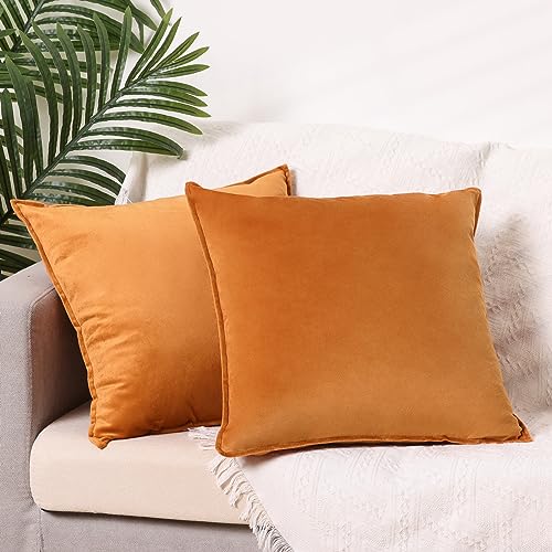 Uxcell Pack of 2 Decorative Velvet Cushion Covers Home Decor Solid Pillow Cover for Couch Sofa Living Room Orange 50 x 50 CM - Image 2