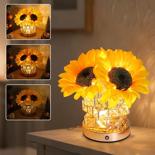 hibeauti Lâmpada LED de cristal de girassol presentes para mulheres, para filha, professora, mãe, esposa, amigas, presente de aniversário de aniversário, Natal, Dia dos Namorados, ideal para presente