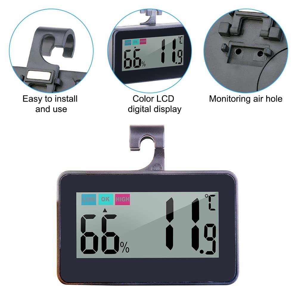 DONGKER Thermomètre Hygromètre Numérique pour Reptiles,Thermomètre D'aquarium avec Ventouse pour Réservoirs de Reptiles,Vivariums,Couveuses,Incubateurs