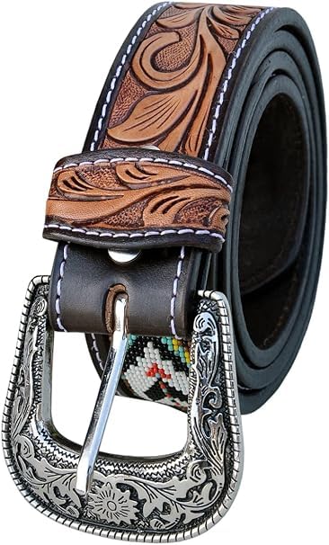 Cowboy Western Handmade Beaded Men's Leather Belt Quality Thick Durable Wax Colorful Designs Style Alloy Classic Fitted Casual Formal Wear in Pant Trouser Jeans Size: W-37-40/L-47in2