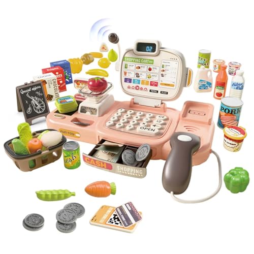 Caisse Enregistreuse Enfants 77PCS avec Scanner, Sons et Lumières, Vraie Calculatrice, Carte Bancaire, Jouet...