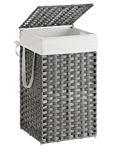 Image of SONGMICS Laundry Hamper with Lid, 17.2 Gallon (65 L) Synthetic Rattan Clothes Laundry Basket with Lid and Handles, Foldable, Removable Liner, Dove Gray ULCB165G01