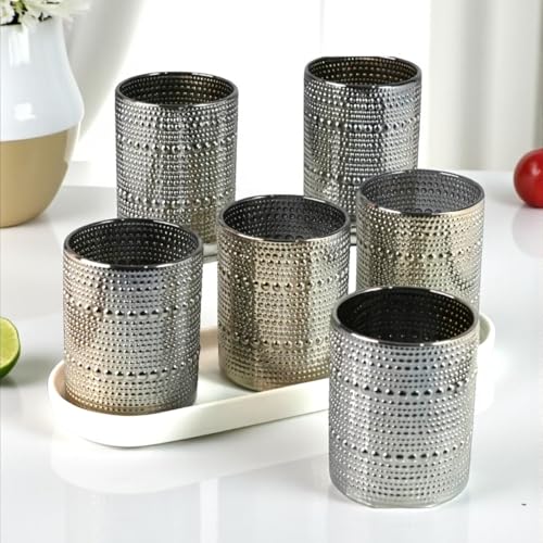 Image of Kookee Jupiter Vintage Hobnail Bubble Glass Whiskey Glasses Set of 6 | Old Fashioned Tumbler for Cocktails, Rum & Beverages | 300ml Textured Drinking Glasses (11164)