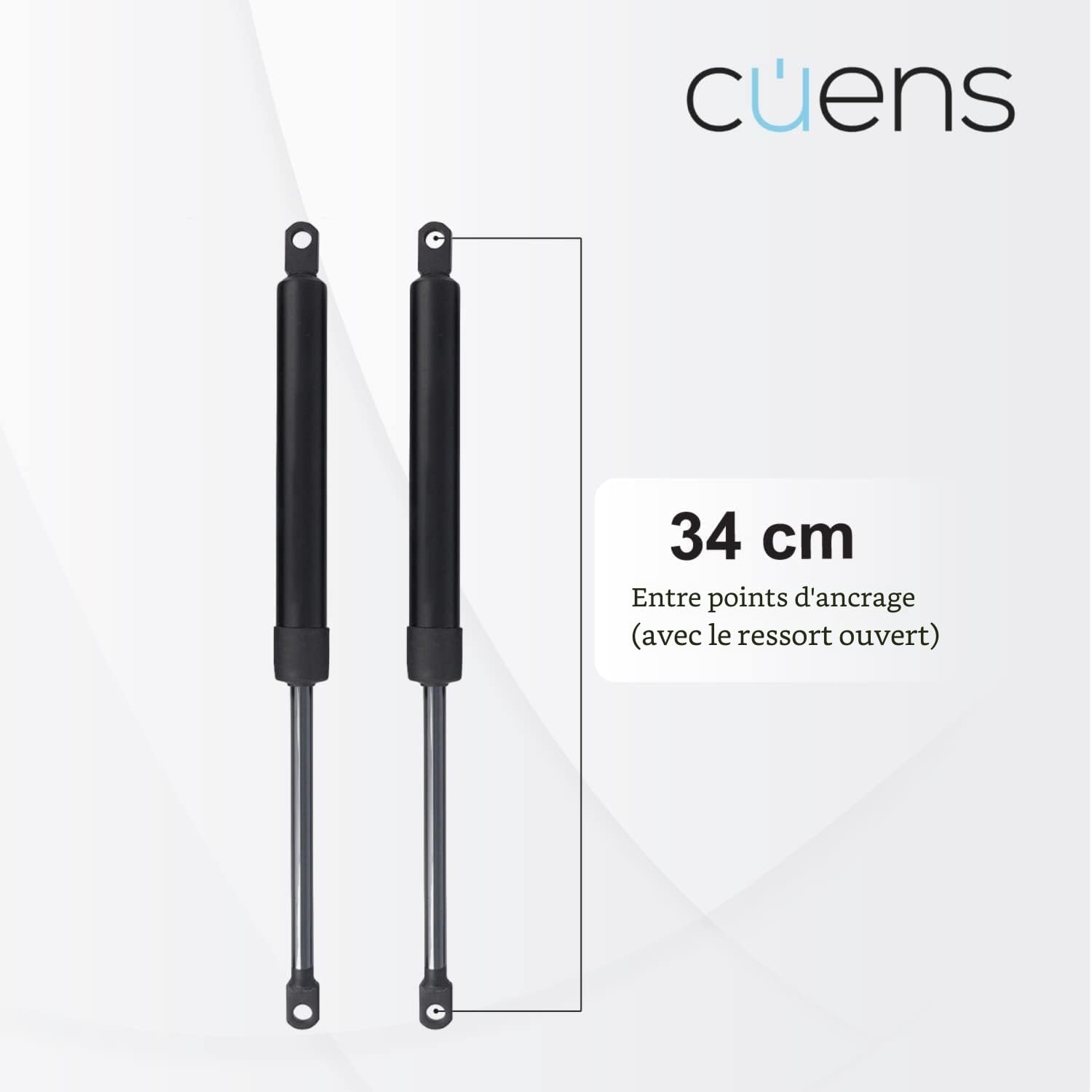 Jeu de 2 amortisseurs ou Ressorts à gaz pour lit Coffre 1150N - Collier M-8 - Idéal pour lit Coffre 135 cm - Cuens