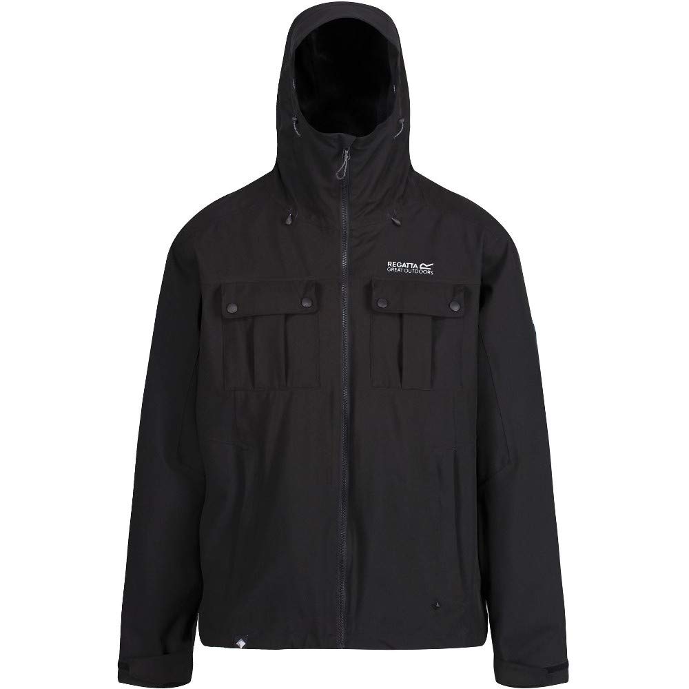 Regatta Chaqueta impermeable y transpirable con capucha para hombre, Hombre, Chaqueta, RMW303, negro, XL