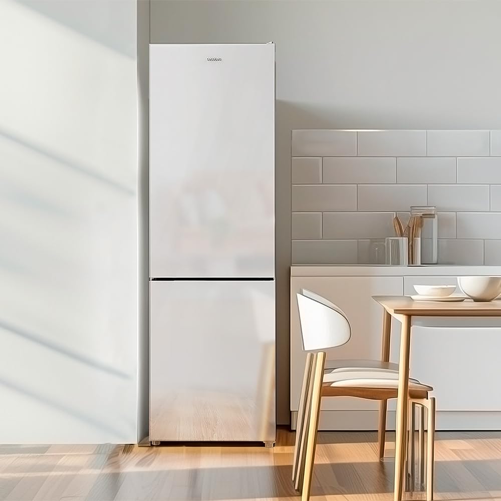 Cecotec Lodówka kombi Bolero CoolMarket Combi 250 White Glass D Inverter Plus kompresor, białe szkło 180 x 55 cm, 250 l, No Frost, klasa energetyczna D, Multi Air Flow, szybkie chłodzenie i pojemnik