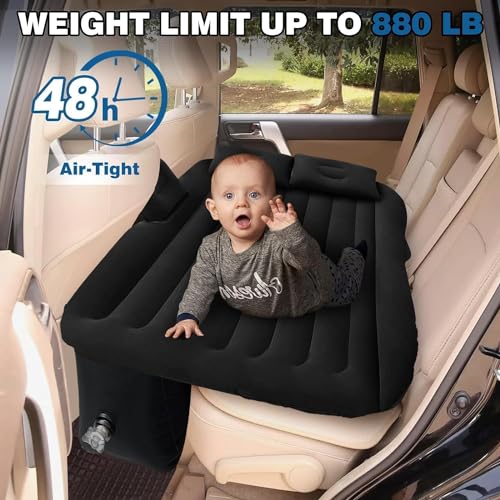 Image of Portable Exclusive Car Air Mattress Travel Car Sleeping Bed for Kids Inflatable Bed with 2 Pillow & Pump |Quick Inflate for Trips,Camping, Picnic (Black)