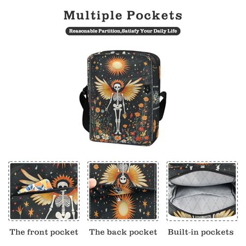 Boho Skeleton Flower messenger bag mens shoulder bags crossbody Cross Body Purses Adjustable Strap for Travel Travel2