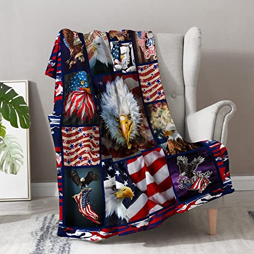 Bald Eagle American Flag Blanket Gifts- Animal Print Throw For Boys Men Adults Kids Eagle Lovers Soft Fuzzy Fleece Cozy Plush Bed Couch Bedroom Living Room Decor Lightweight Blanket 50"X60" #TOP2