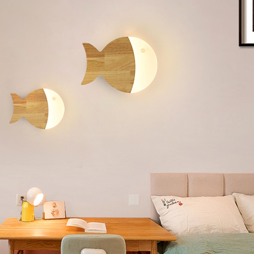 Lampa ścienna LED w kształcie ryby dla dzieci drewniana lampa ścienna do pokoju dziecięcego lampka nocna kreatywna lampka nocna ciepłe światło lampa dziecięca oświetlenie ścienne do sypialni,28cm