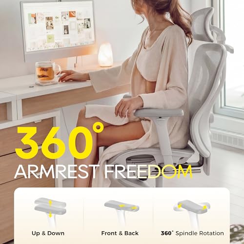 Image of CYKOV Ergonomic Office Chair with Footrest - Adjustable Lumbar Support & Headrest, 90-160 Reclining Mesh Back Computer Chair - Home Office /Gaming, 350lbs Capacity (SGS Certified) (W-Grey, Mesh)
