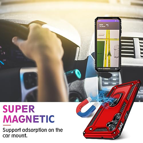 Image of for Samsung Galaxy S26 Plus Case with Screen Protector, Heavy Duty Military Grade Shockproof Rugged Protective Cover for Samsung S26 Plus Phone Case with Metal Ring Magnetic Kickstand (Red)