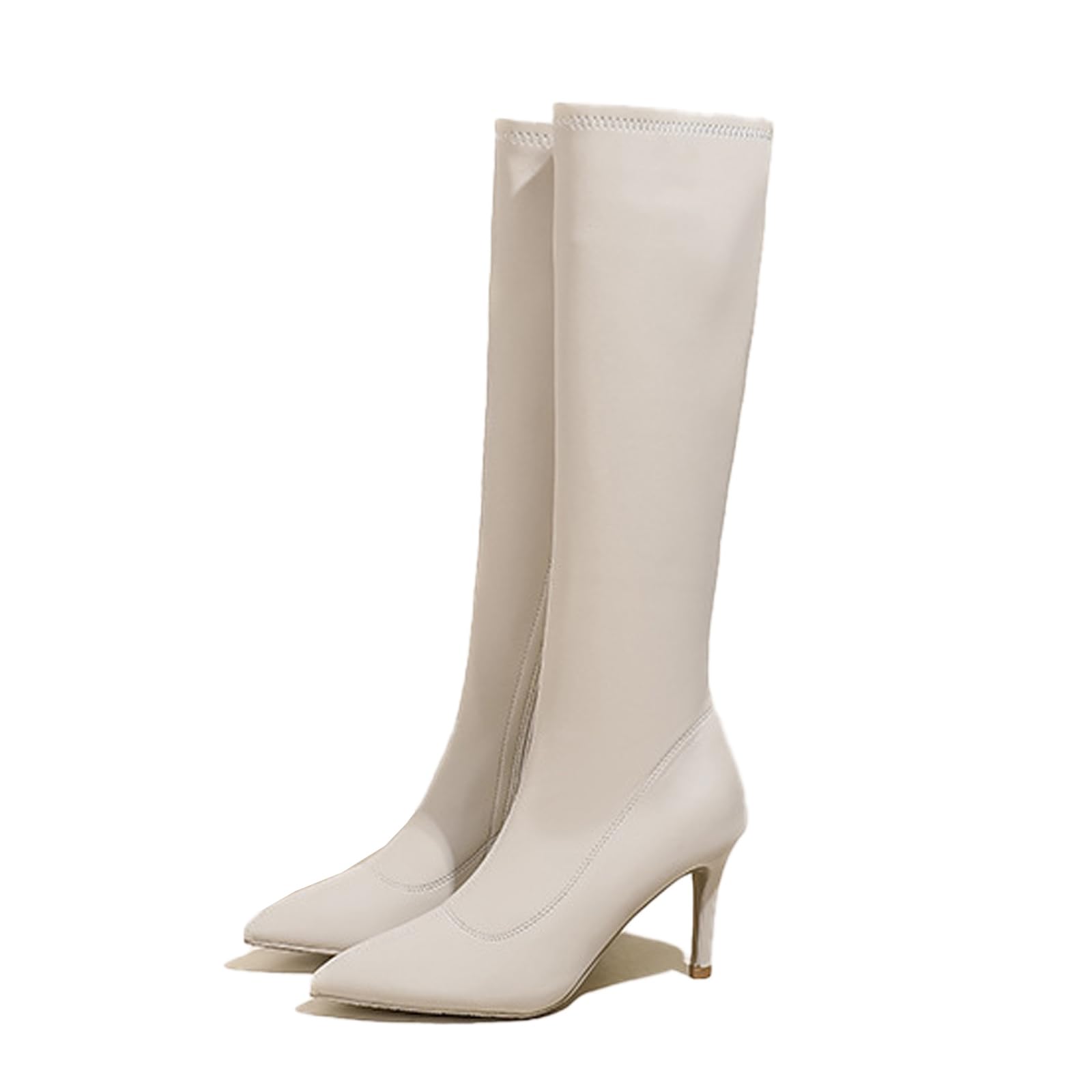 Womens Leather Stiletto Knee-High Boots Fashion Pointed Toe Side Zipper High Heel Tall Dress Boot For Office Party