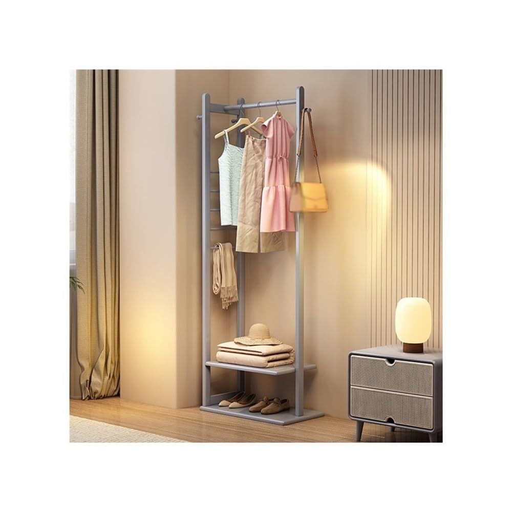 AILIUXIAOYAN Coat Rack Solid Wood Coat Rack Floor Bedroom Clothes Rack Living Room Storage Rack Simple Vertical Balcony Clothes Drying Rack(Grey)