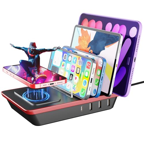 Charging Station for Multiple Devices, 85W 4 Ports Charger Station with Powerful 18W PD USB C Ports, 15W QI Wireless Charger and 3 USB 5V / 4.8A Charging Ports Compatible with iPhone iPad, Tablets