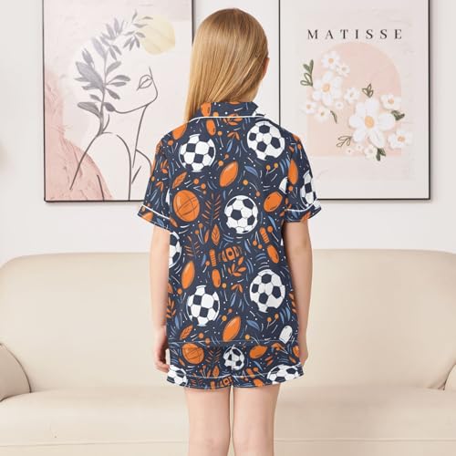 ALAZA Orange Ball Soccer Leaf Blossom Satin Pajamas Set Short Sleeve Button Down Sleepwear Summer Pjs 2 Piece4