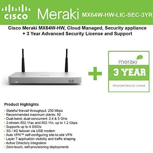 Cisco Meraki MX64W Wireless Firewall with Security License