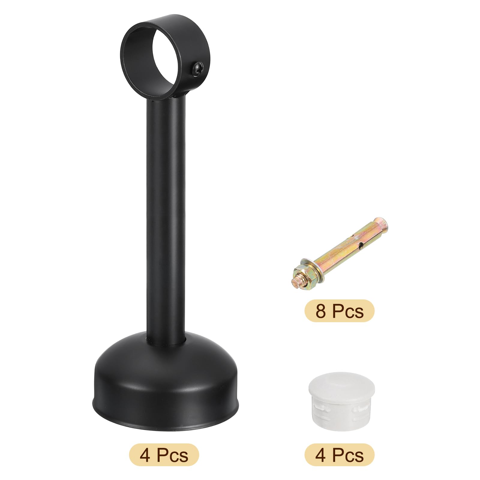 QUARKZMAN 4 Set Support Tringle Rideau Montage Plafond Adapté Tuyau 32mm/1.26" Longueur 200mm/7.87" Crochets Tringle Rideau Acier Inoxydable pour Murs Placard Tuyau Rideau Tuyau, Noir