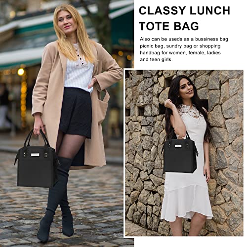 EurCross Insulated 16L Lunch Tote Bag for Adults Women for Work,Solid Black Cool Bento Box Bag for Ladies with Wide Open Design - Thumbnail 7
