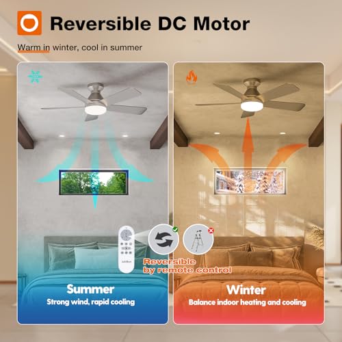 Image of addlon Ceiling Fans with Lights, 42 Inch Low Profile Ceiling Fan with Light And Remote Control, Flush Mount, Reversible, 3CCT, Dimmable, Quiet, Nickel Small Ceiling Fan for Bedroom Indoor /Outdoor Use