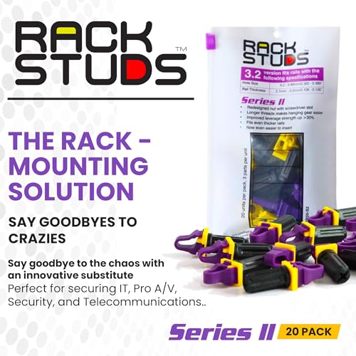 Image of Rackstuds P20 Series II - Server Rack Screws 20-Pack | Cage Nut Replacement Purple 3.2mm /0.126 inch | A Faster, Easier Solution for Rack mounting Gear in 19 inch Racks with Square Punched Vertical Rails