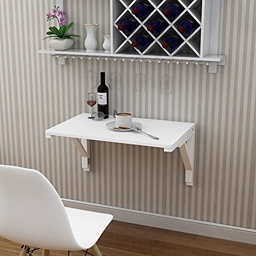 Mesa abatible plegable de pared, madera blanca |Escritorios plegables para el trabajo en el hogar, mesa de comedor de cocina, escritorio de computadora colgante flotante, mesa de pared multiusos - imagen 2