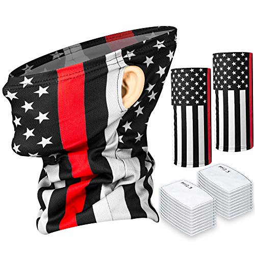 Face Mask Covering Tube Bandana 2-Pack Adult Size + 20PCS PM2.5 Carbon Filters, Men Women Fashionable Protection Unisex Seamless Earloop Neck Gaiter Ice Silk Wind Dust Cooling Headband Outdoors Sports