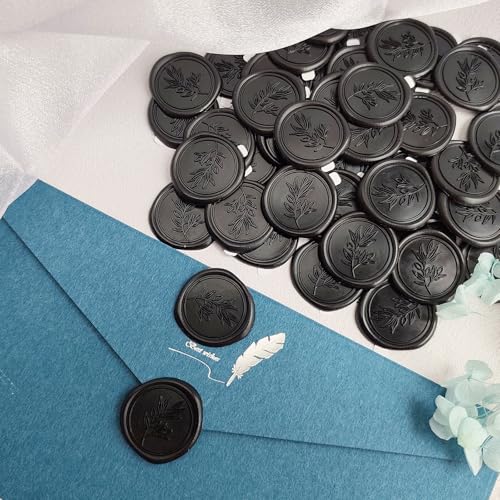 50Pcs Black Self-Adhesive Wax Seal Stickers - Wax Seal Perfect for Wedding Invitation or Envelope Good Adhesion and Easy to Use, Wedding Invitation Accessories