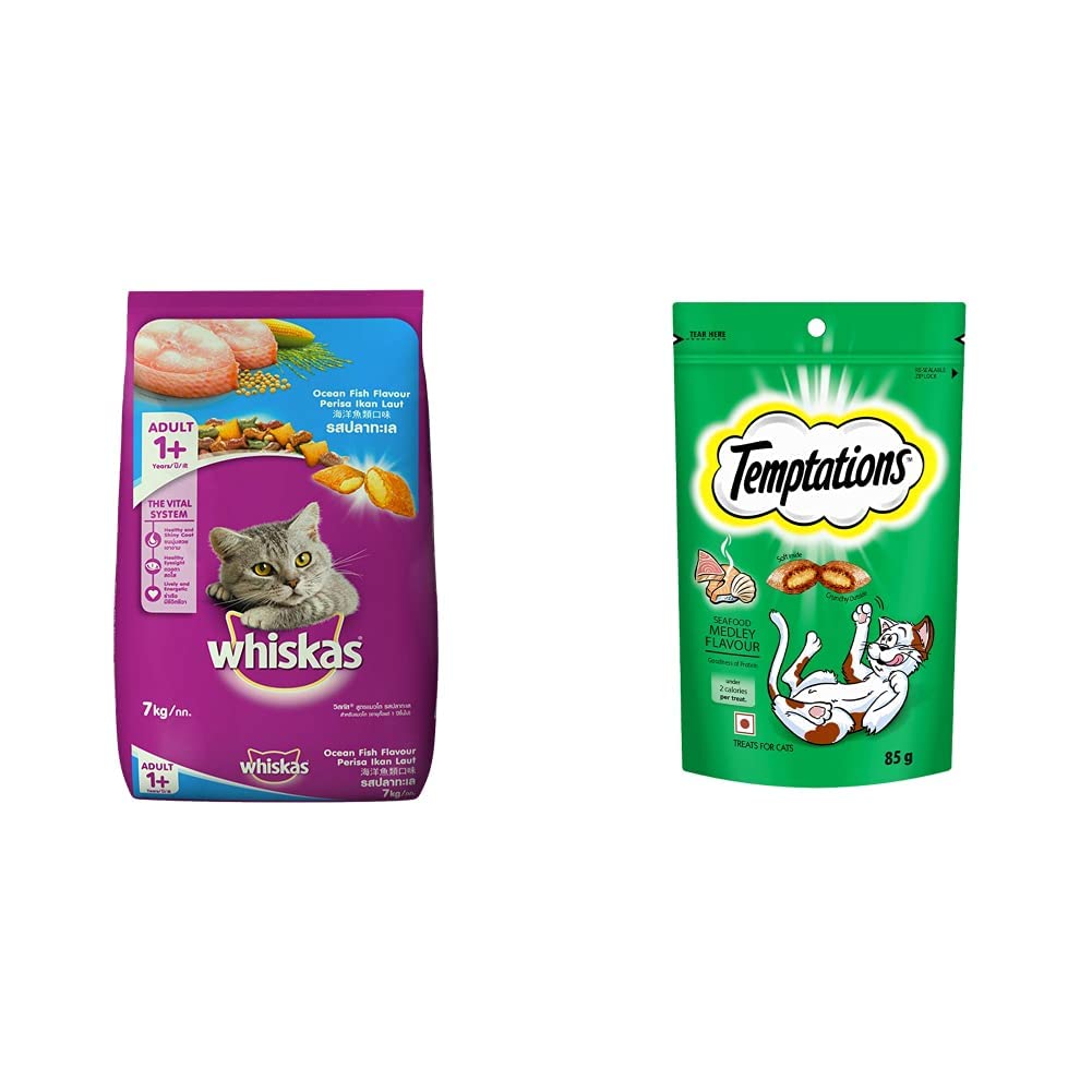 Whiskas Adult (+1 Year) Dry Cat Food Food, Ocean Fish Flavour, 7kg Pack & Cat Treat, Seafood Medley Flavour - 85 g (B09RWVGFTZ) Amazon Price History, Amazon Price Tracker