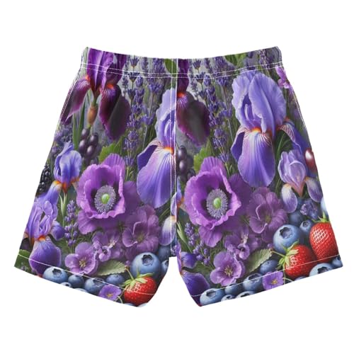 Purple Flowers Berries Boys Swim Trunks Quick Dry Toddler Swimsuit Boy Board Shorts Bathing Suits Swimwear S2