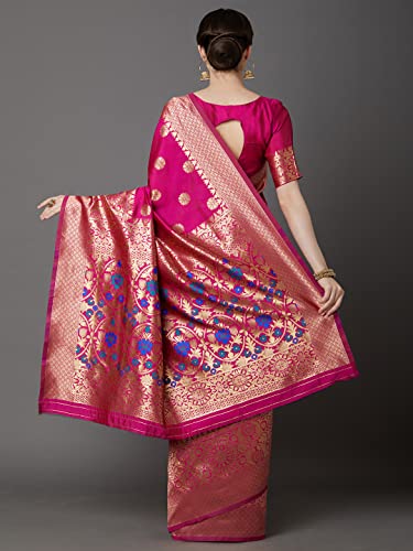 Image of AKHILAM Women's Kanjivaram banarasi silk Woven Design Saree With Unstitched Blouse Piece Saree With Un-Stiched Blouse