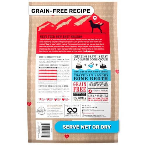I and love and you Baked & Saucy Dry Dog Food with Gravy Coating, Beef & Sweet Potato Recipe, Grain-Free, Prebiotics & Probiotics, Real Meat, No Fillers, 4 Pound Bag