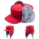 Winter Men Women Tweed Trapper Hunting Hat Elmer Fudd Army Cadet Cap Buffalo Fleece Ear Flaps Red