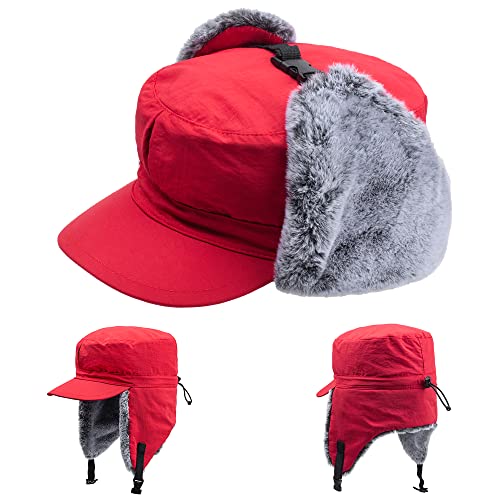 Winter Men Women Tweed Trapper Hunting Hat Elmer Fudd Army Cadet Cap Buffalo Fleece Ear Flaps Red #TOP1