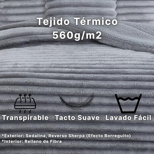 Miniatura 2 de Novotextil Edredón Invierno Sherpa Cama 150 250x260 Extra Grueso 560gr M2 Efecto Borreguito - Edredón Suave, Cálido Y Transpirable Con 2 Fundas Almohada 50x70 Estocolmo Gris