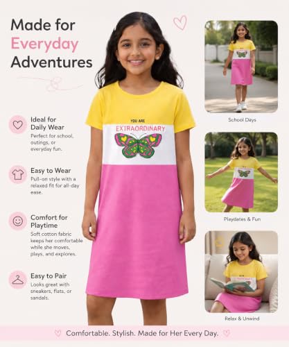 Image of KYDA KIDS 100% Pure Cotton Printed Round Neck Regular fit Half Sleeve Multicolor Long Top for Girls - (Pack of 1)