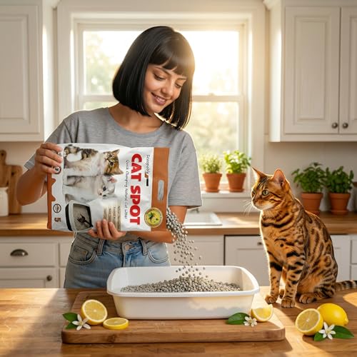 Image of CatSpot Lemon Flower Scented Cat Litter - 5kg | Ultra Absorbent, Quick Clumping, Odor Control, Dust-Free Formula for Cats (Pack of 3)
